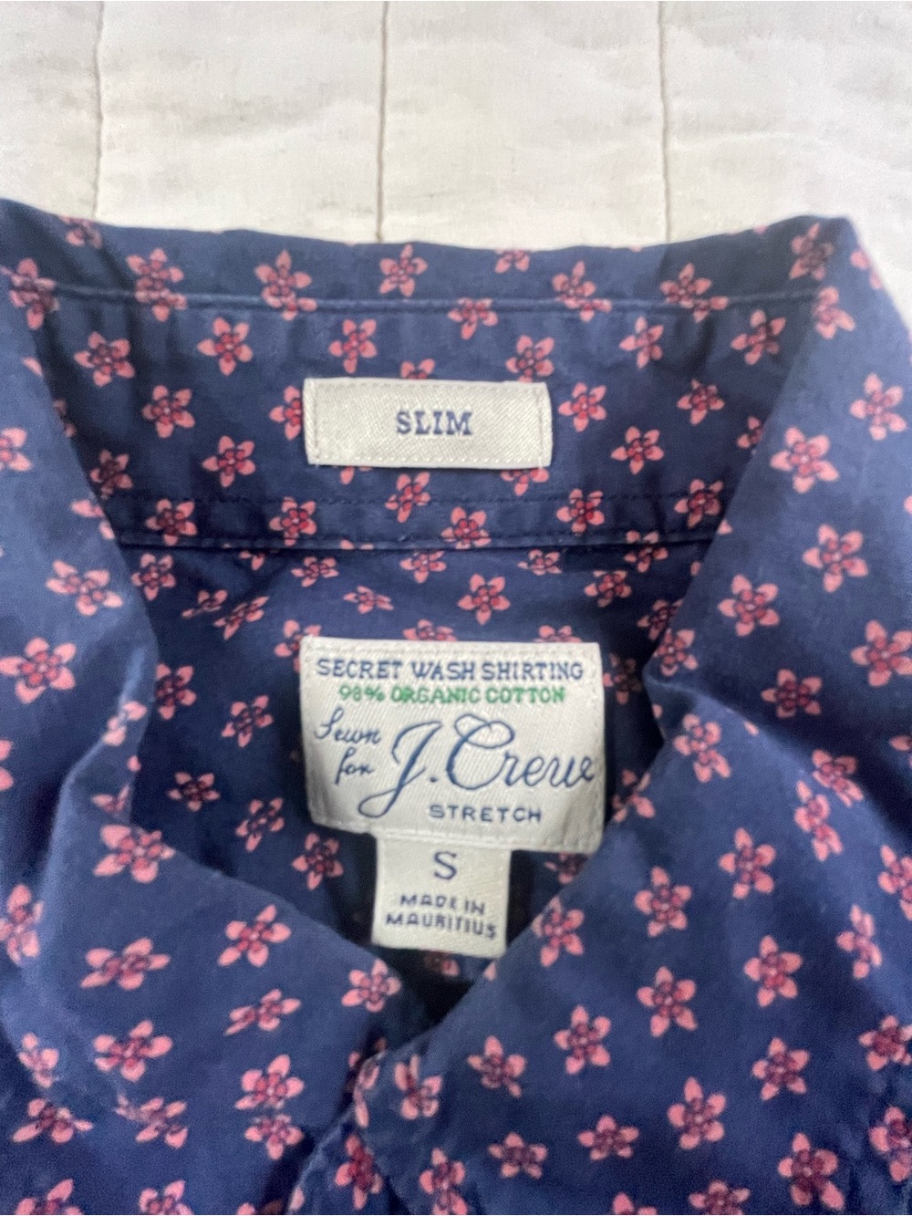 J. Crew Navy Button-Down Shirt with Pink Floral Print Mens Small